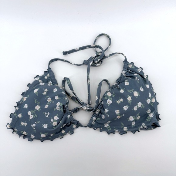Shade & Shore Other - Shade & Shore Bikini Top Floral Ruffle Large Blue Womens Swimwear Triangle